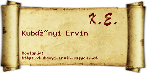 Kubányi Ervin névjegykártya